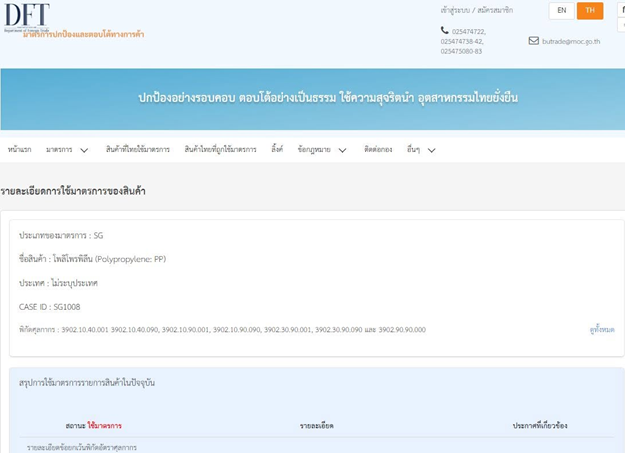 แจ้งประกาศมาตรการปกป้อง (Safeguard) การนำเข้าสินค้าโพลิโพรพิลีน (PP) : ใช้มาตรการ